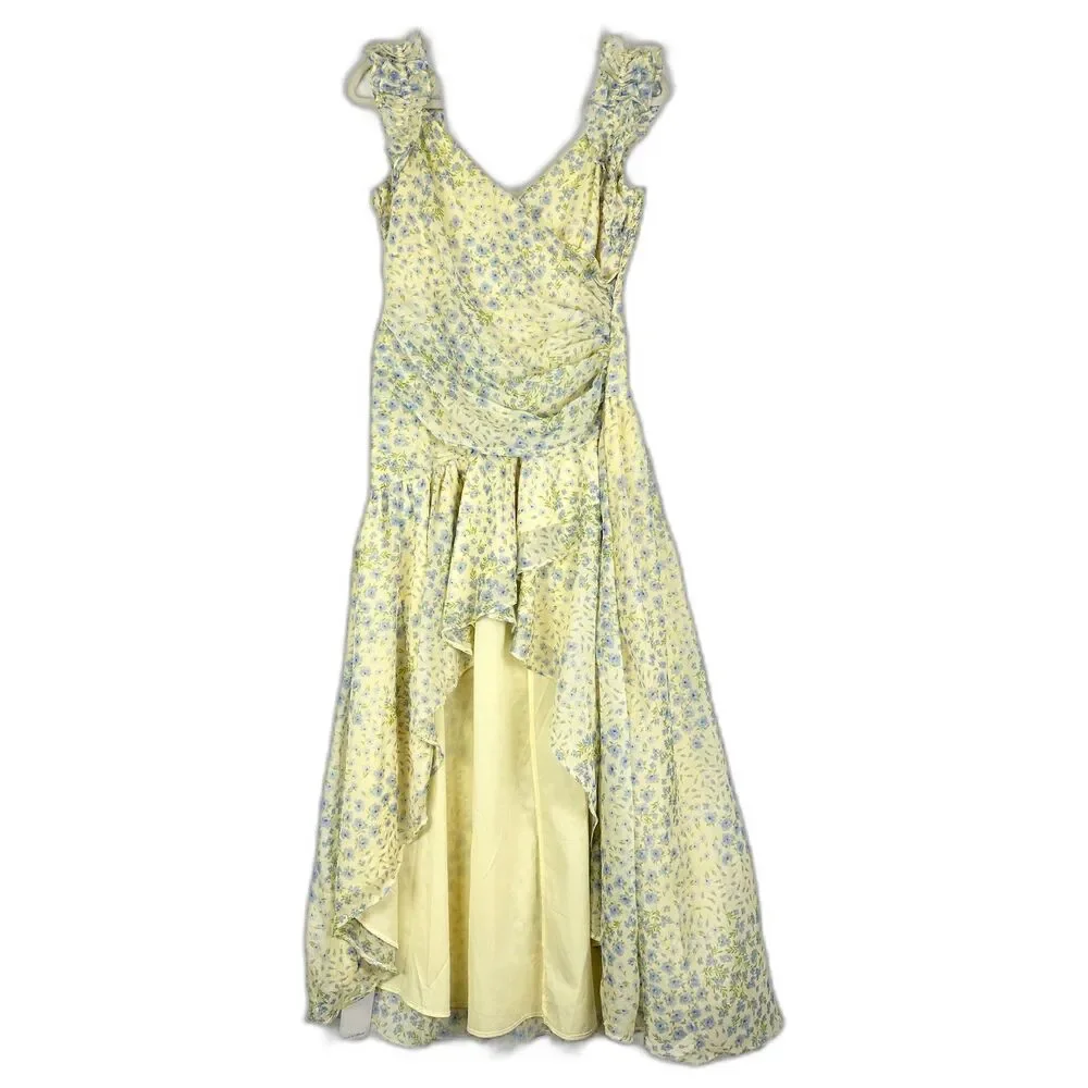 Abercrombie Fitch Ruffle Strap High Low Maxi Dress Size Medium NWT Floral Yellow - Picture 4 of 12